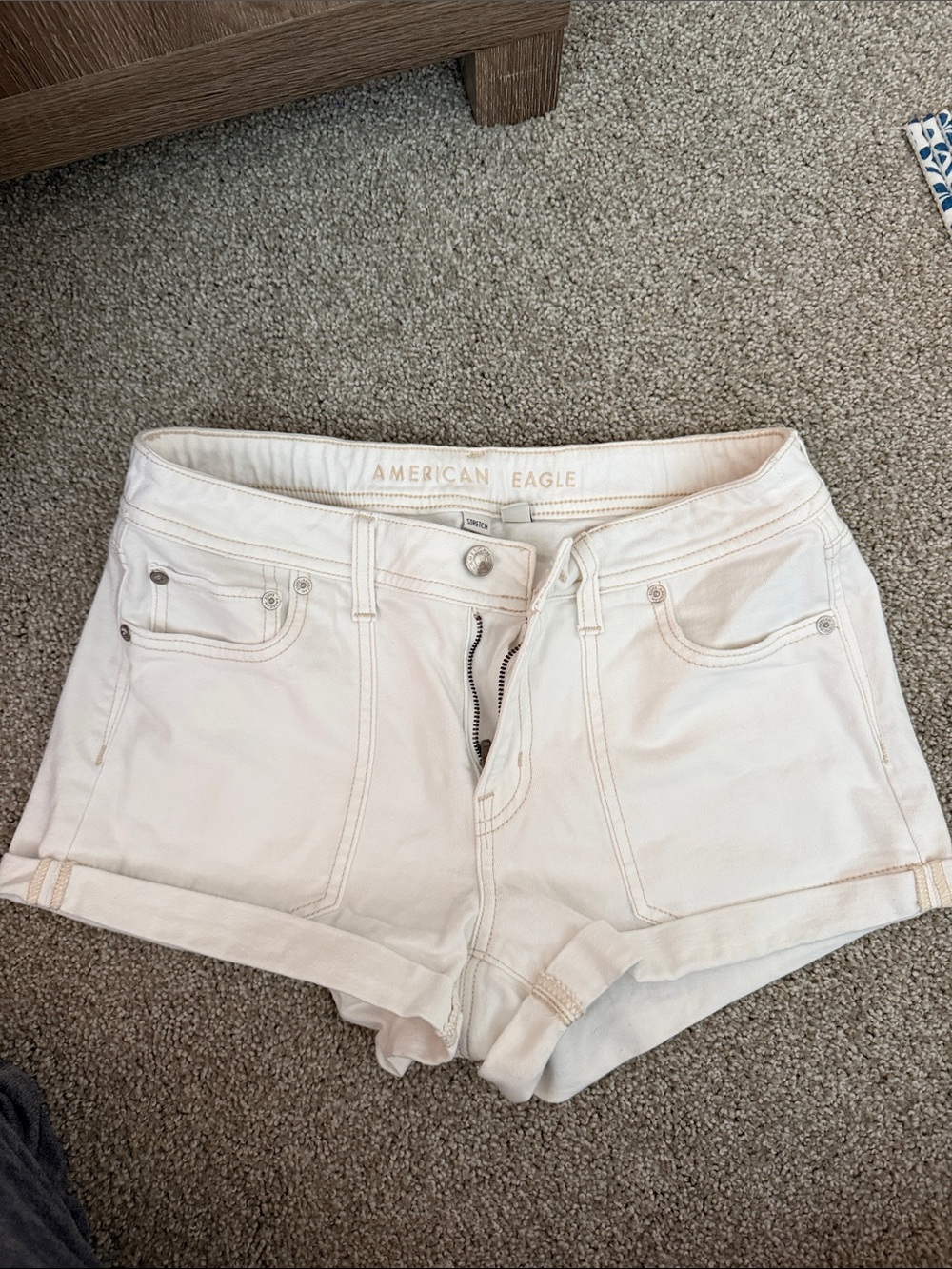 American Eagle Outfitters Off-White High-Rise Cuffed Denim Shorts